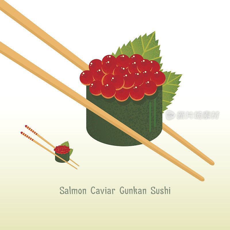 Red Caviar Gunkan Sushi vector illustration.
